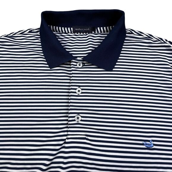 Southern Marsh Golf Polo Shirt Men's Large Blue White Stripe Performance Stretch - Picture 1 of 9